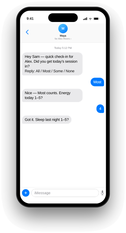 Client check-in texts on iPhone